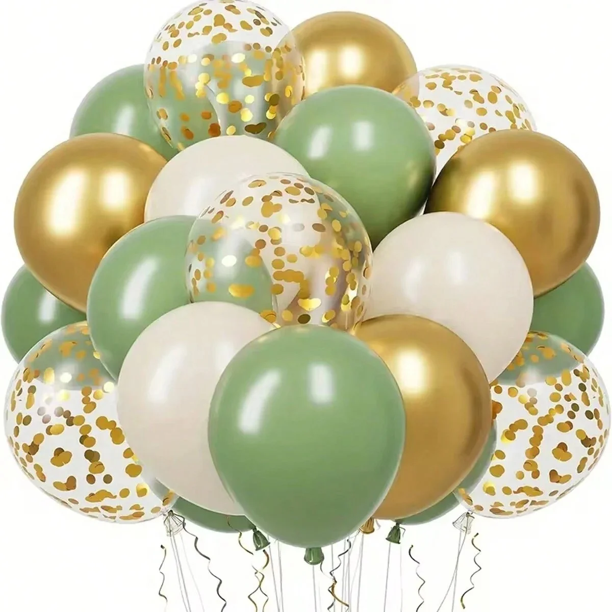 Ensemble de ballons confettis vert sauge et doré, 30 pièces, parfait pour les anniversaires, les mariages et les cérémonies de remise de diplôme