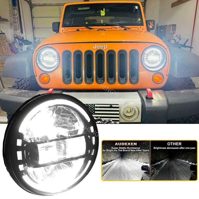 

1 pair 7 Inch Headlights LED DOT Approved Black Round White Halo Ring Compatible with Jeep Wrangler JK JKU TJ LJ JL Hummber H1H2