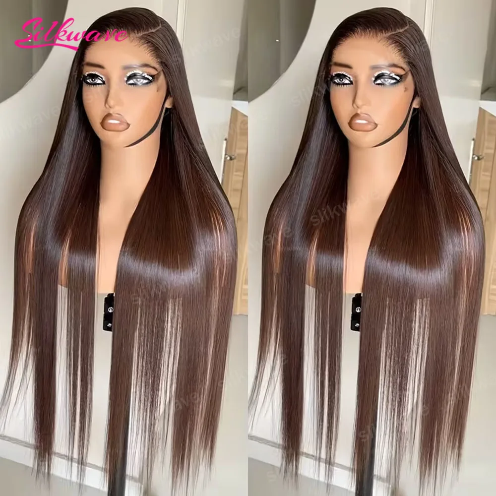 

Chocolate Brown Straight Human Hair Wig 13x6 Hd Lace Frontal Wig 200 Density Brazilian Color Human Hair Wig For Women Preplucked