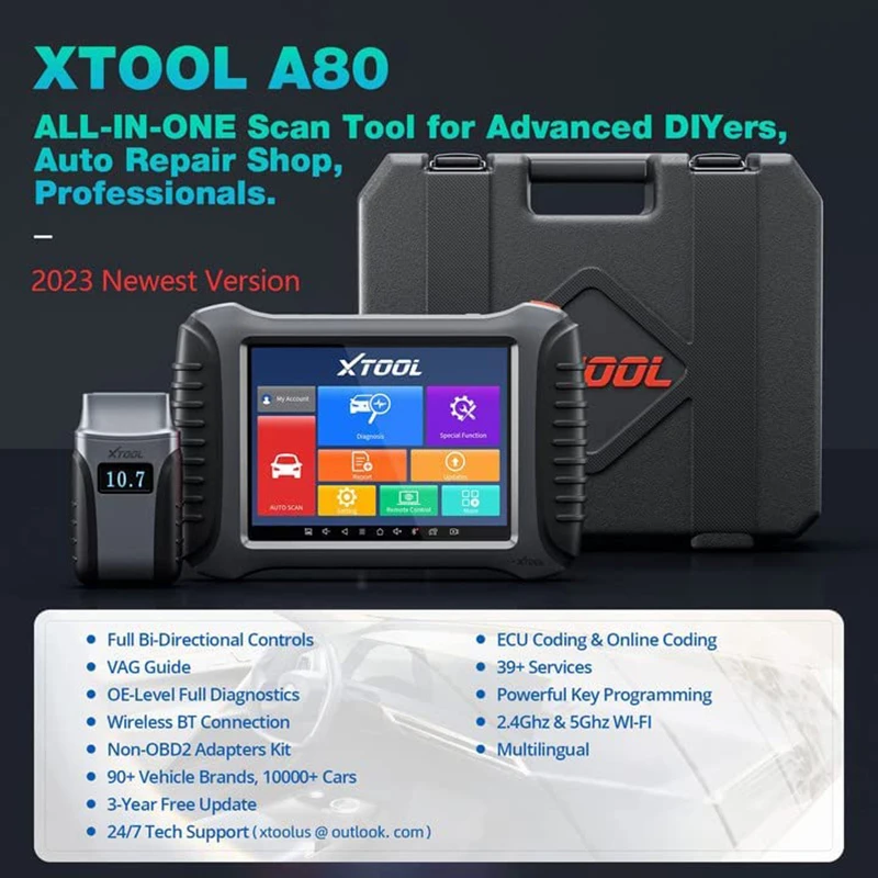 XTOOL A80 Automtive Scanner ECU Coding Car Diagnostic Tools VAG Guided Key Programming Car Scan Tool Bidirectional Control