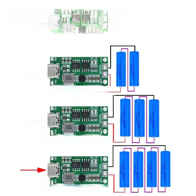 1/5 pièces 18650 chargeur de batterie 2S 3S 4S C type A 8.4 V 12.6 V 16.8 V Boost batterie au Lithium 7.4 V 11.1 V 14.8 V