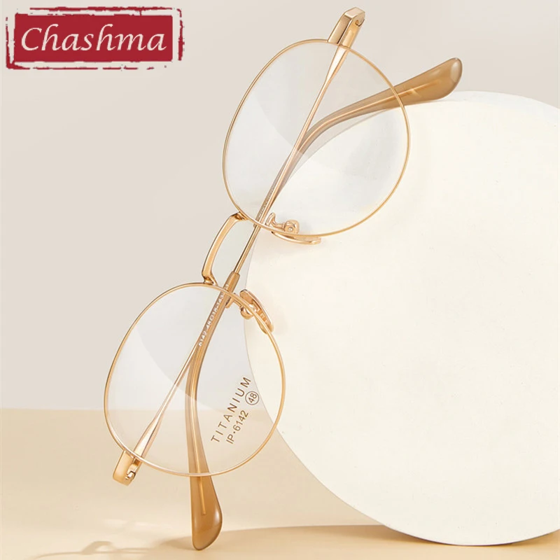 

Chashma Prescription Glasses Women Round Optical Eyeglasses Man Frame Rose Gold Pure Titanium Spectacle for Recipe Myopia