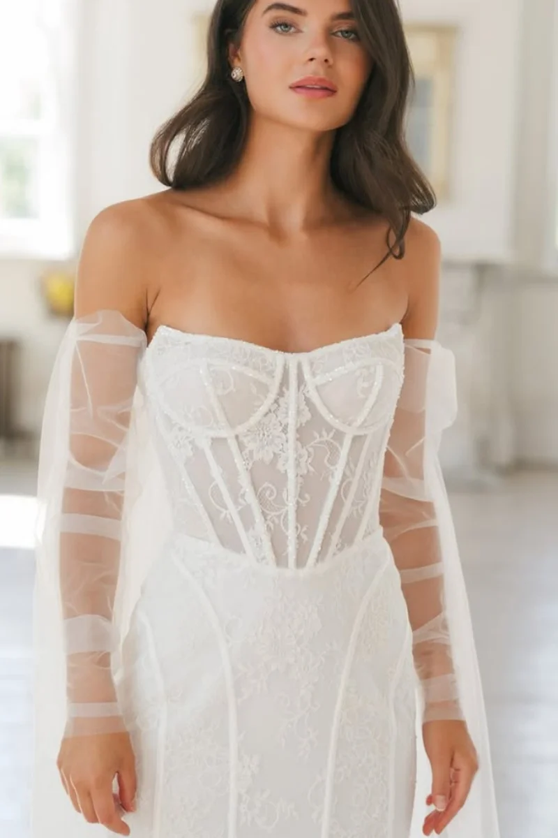 Jessica Sweetheart White Evening Dresses Embroidered Tulle Long Sleeves Prom Dresses A-line Women Vestidos De Fiesta Customized