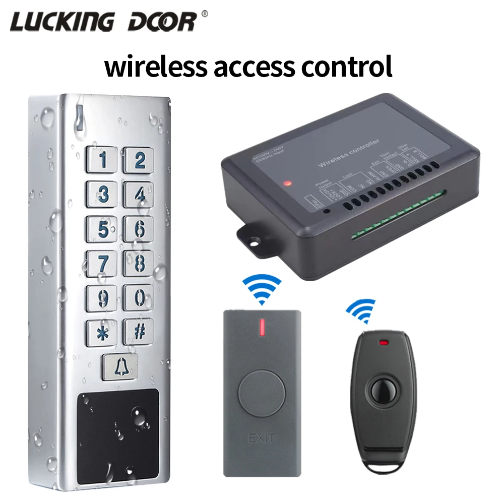 IP65 Waterproof AC100V~240V Power Adapter 433MHz Anti-alarm RFID Keypad Wireless Access Controler Door Remote Control Key Exit