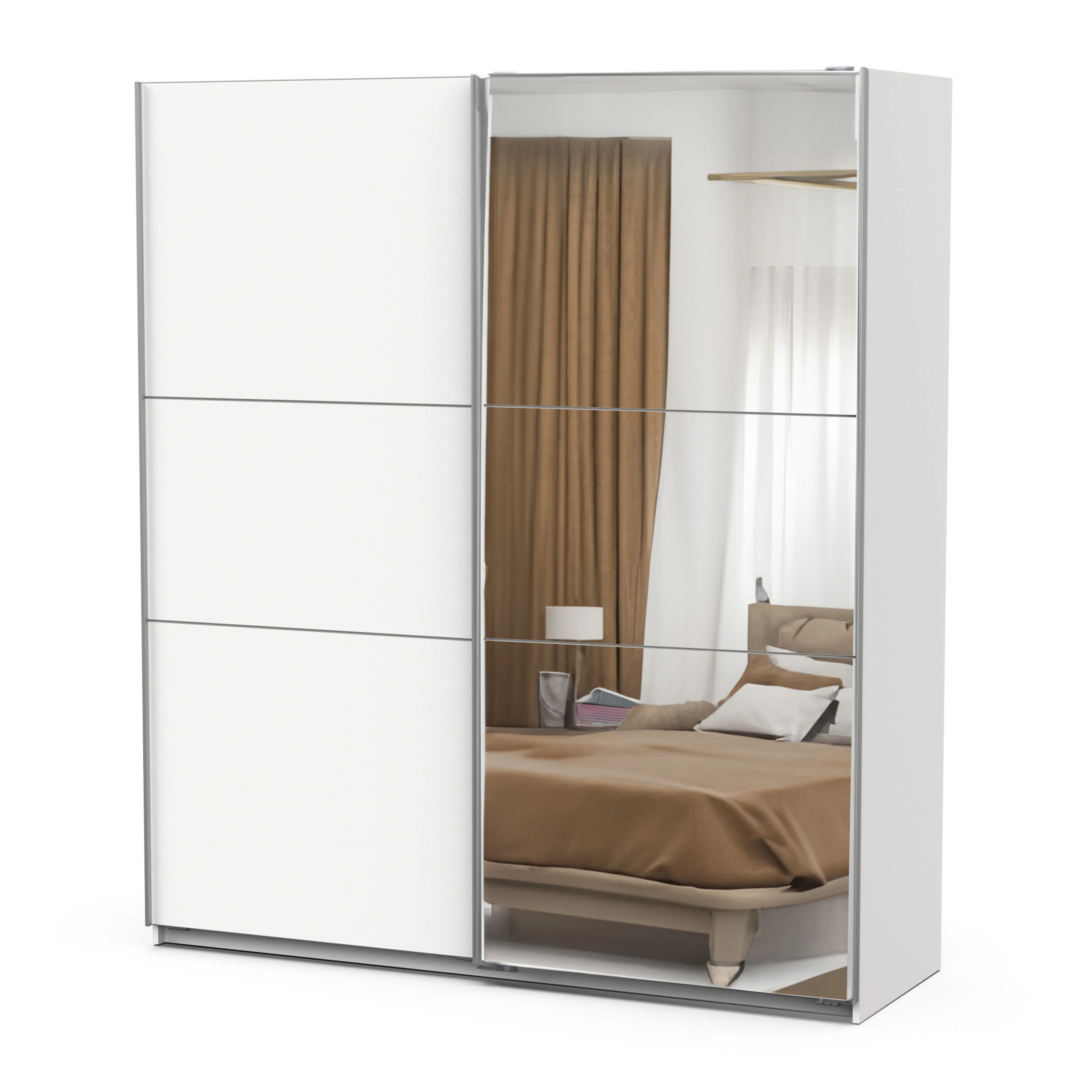 Matte white bedroom Ghost wardrobe with mirror and 2p sliding 203x195 cm