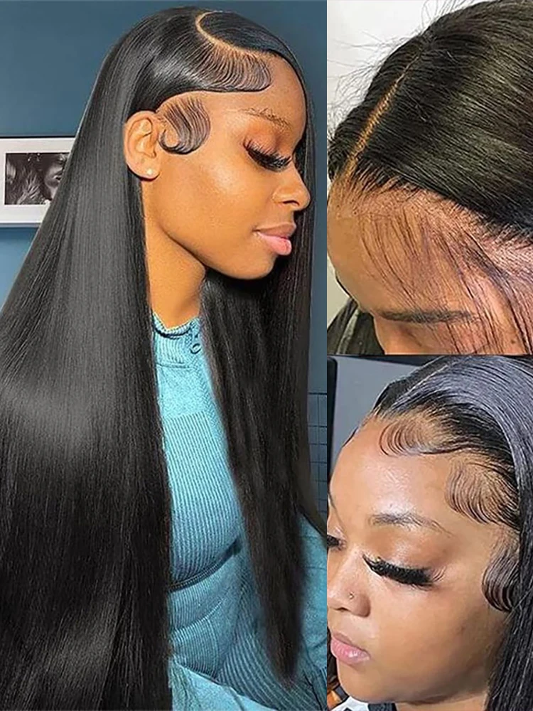 7x5 sem cola usar ir pronto para usar peruca reta 13x4 hd frente do laço 40 46 Polegada cabelo humano brasileiro 300% densidade para preto