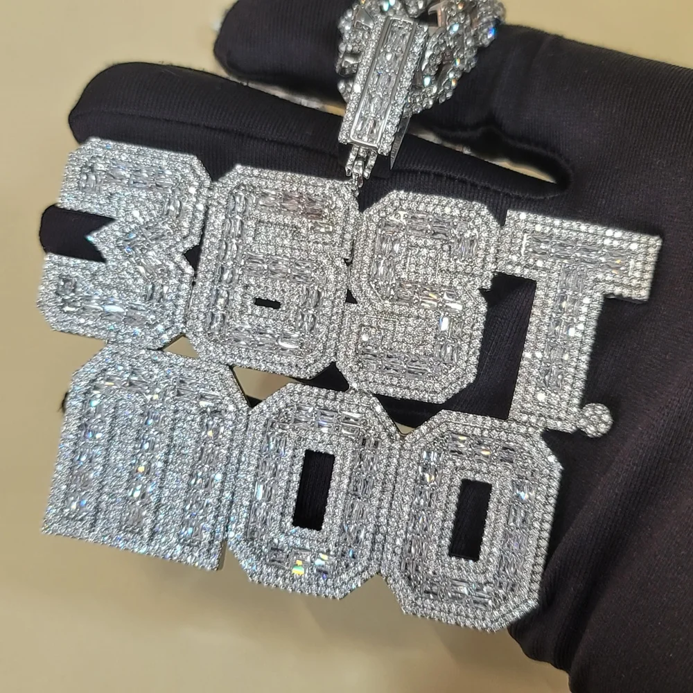 Custom Square Baguettecz Name Pendant Personalized Number Or Letter Necklace Chain For Him Her Birthday Gifts Hip Hop Jewelry
