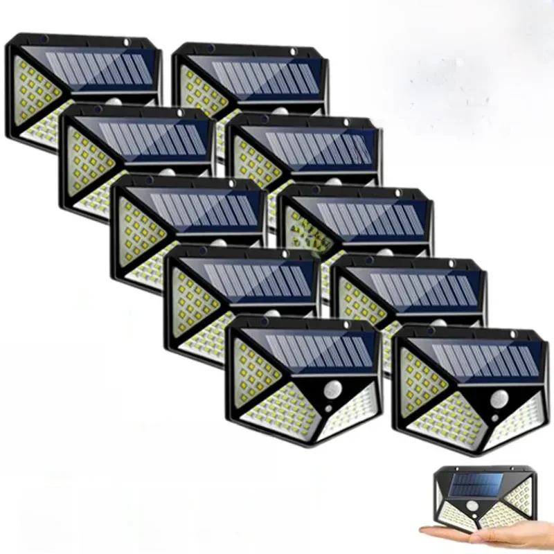 1/2/4/6/10 sztuk 100 LED lampa ścienna na energię słoneczną 4 strony Luminous z czujnikiem ruchu ogrodowa na zewnątrz dziedziniec wodoodporna lampa ścienna — zdjęcie 2