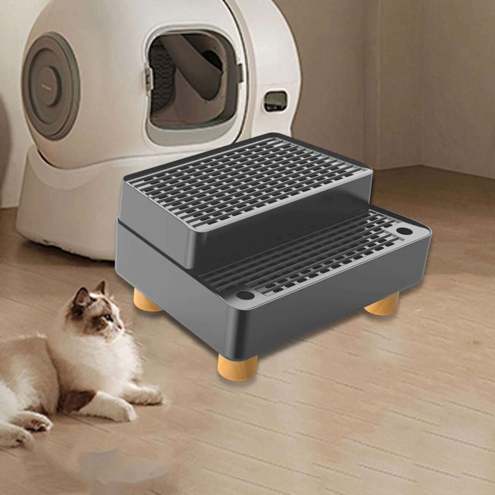 2Steps Cat Litter Box Ramp Washable Easy Clean Cat Toilet Stair Ramp Double Detachable Cat Accessories for Small Elderly Cats