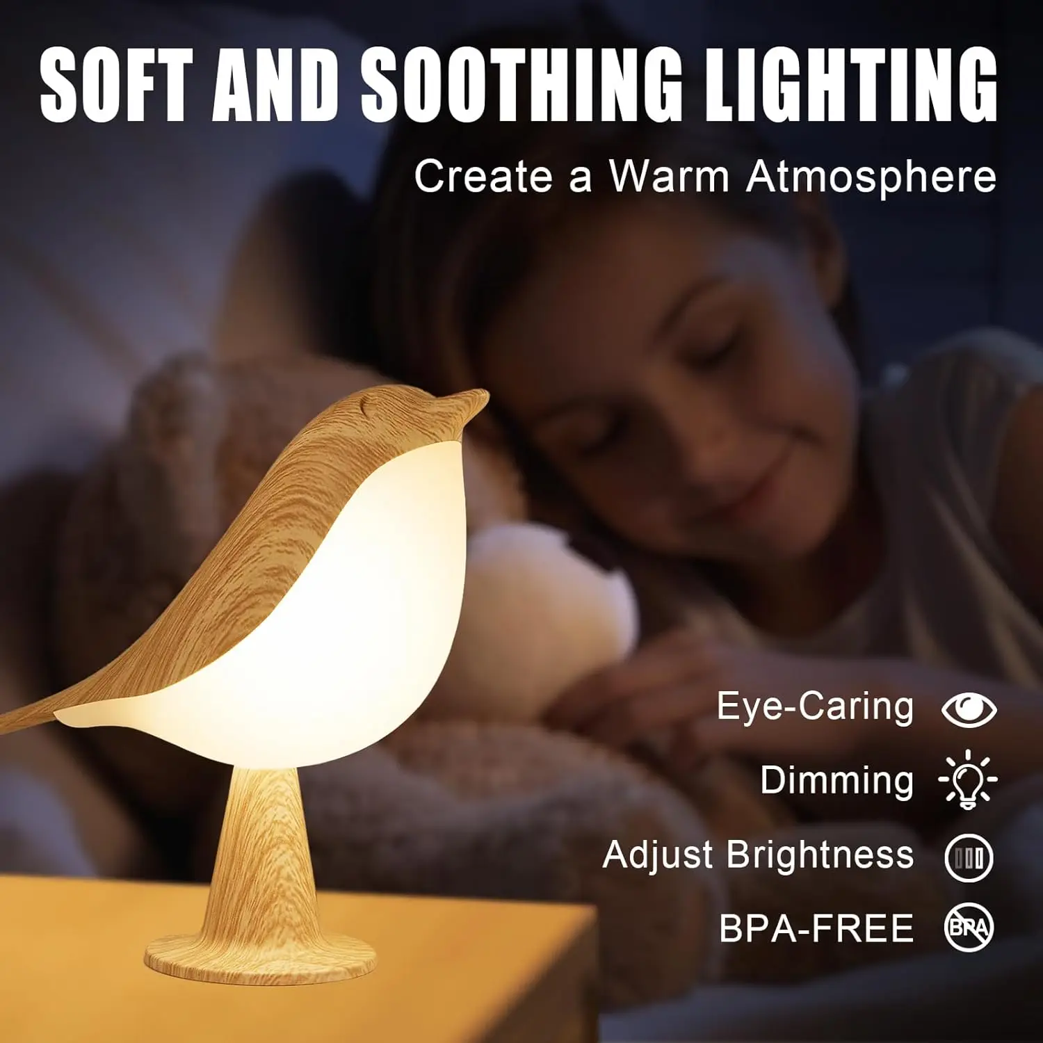 Touch Sensor Desk Lamp Rechargeable Bird Lamp Bedside Lamps with 3 Color Temperature Cordless Night Light for Bedroom Restaurant