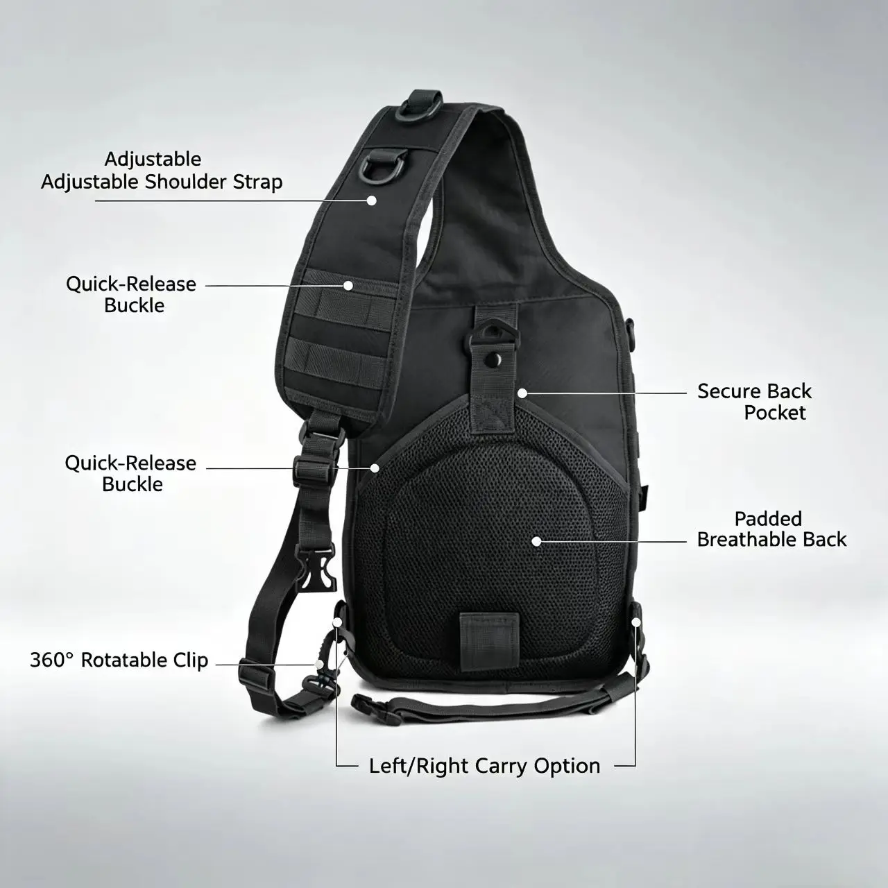 Taktische Umhängetasche für Herren, robuste Oxford-Brusttasche mit verstellbarem Riemen, geräumiger Alltags-Umhängetaschenrucksack zum Wandern, Ca – Detail 5