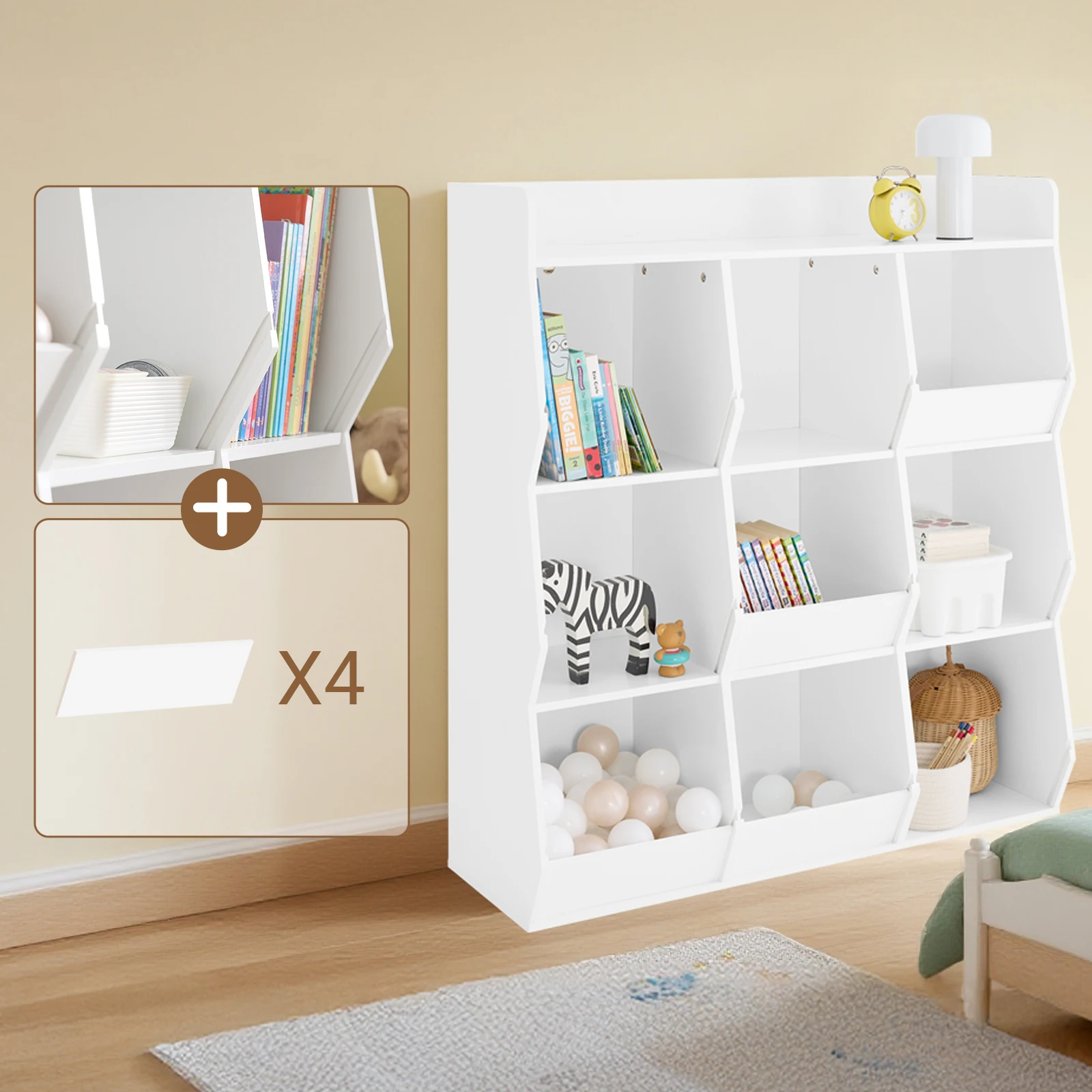 SoBuy KMB120-W Kinder Bücherregal Montessori mit 9 offenen Fächern, Spielzeugaufbewahrung Weiß 95x105x34cm – Detail 3