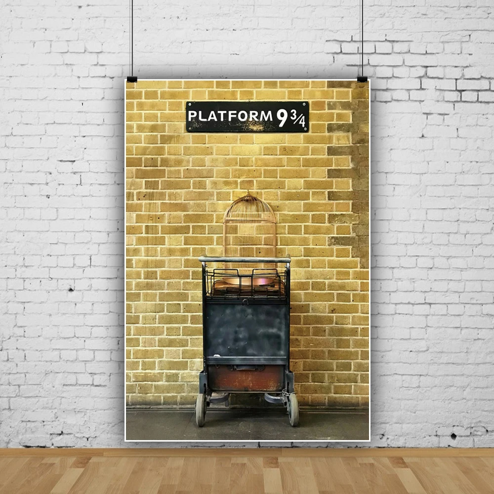 Platform 9 3/4 Backdrop Magic Birthday Decoration for Kids Party Brick Wall Door Banner Station Photography Background Props