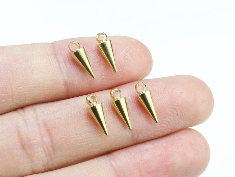 20pcs Spike Earring Charms, Brass Cone Charm, Bracelet Charms, Earring Accessories, 11x4mm, Jewelry Making Supplies - R909