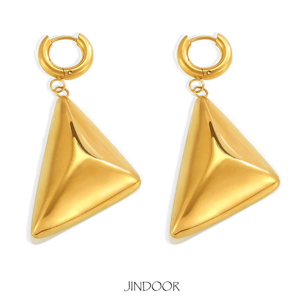 JINDOOR Stainless Steel 18k Gold Plated Hoop Earrings with Charm Triangle Pendant, Women's Fashion Geometric Drop Earrings Gift