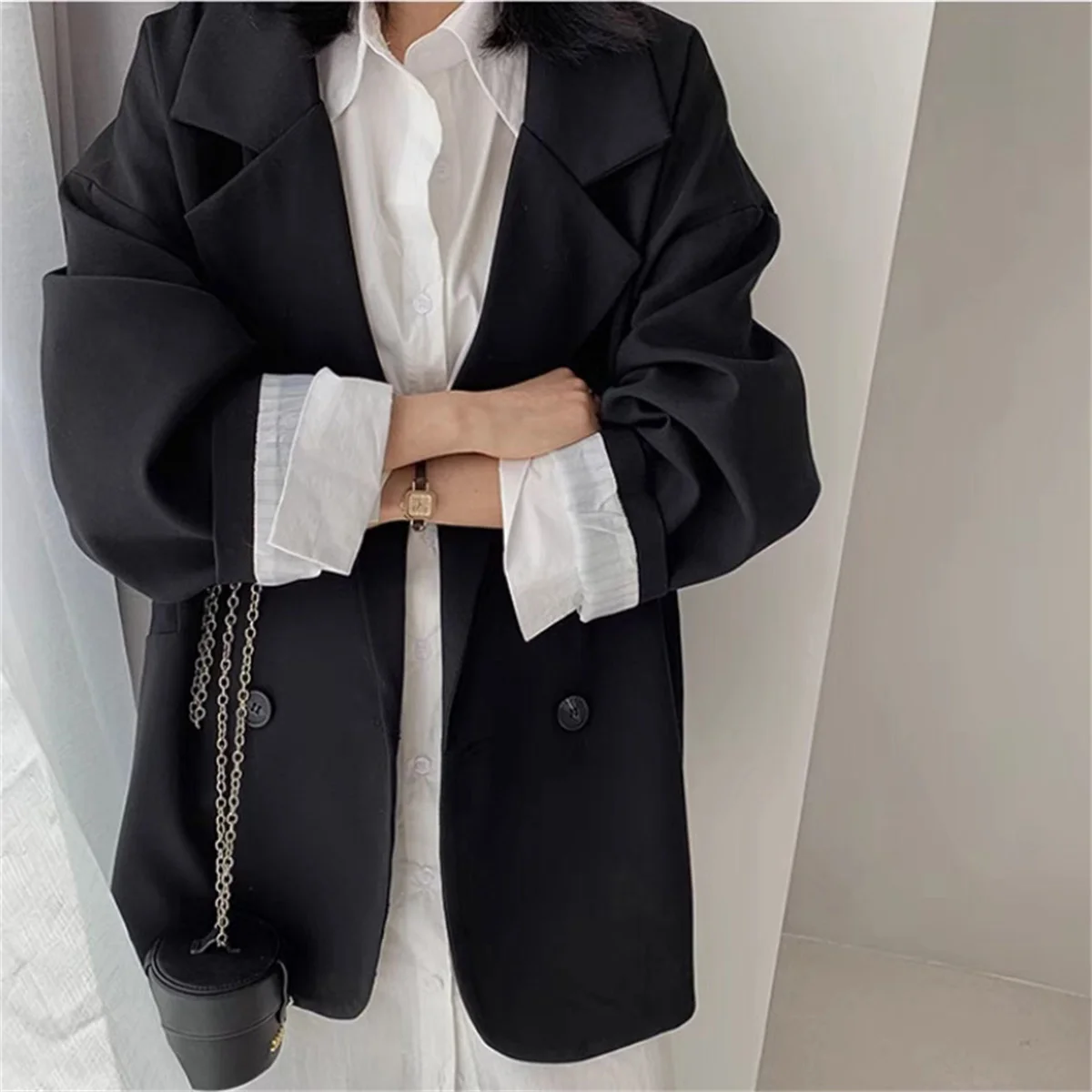 سترة بنية عتيقة للسيدات أنيقة رسمية موضة ربيع الخريف بأكمام طويلة كبيرة الحجم أنيقة رداء غير رسمية سترة 2025 جديد #6