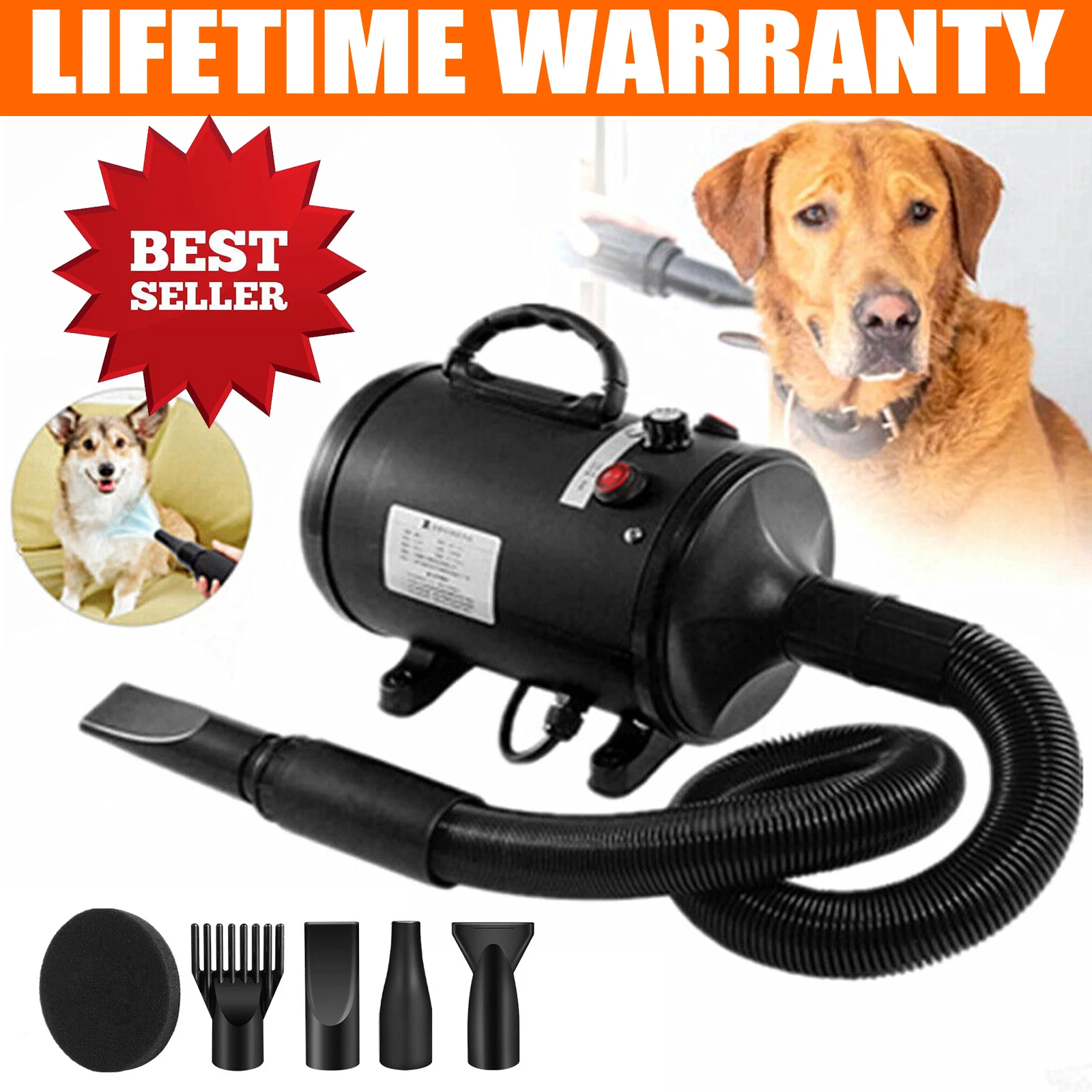 AliExpress NONE Professional Pet Dog Cat Heater Dryer w/4 Nozzles, Stepless Speed Airflow Cycle Duster Power Dryer Car Boat Blaster Snow Blower 3800W, Metro Bike Dryer, Low Noise High Power Grooming Dryer Low Noise