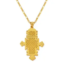 Annio Ethiopian Gold Cross Pendant Necklaces For Women/Men Gold Color Africa Big Crosses Jewelry Eritrea Religion#044602