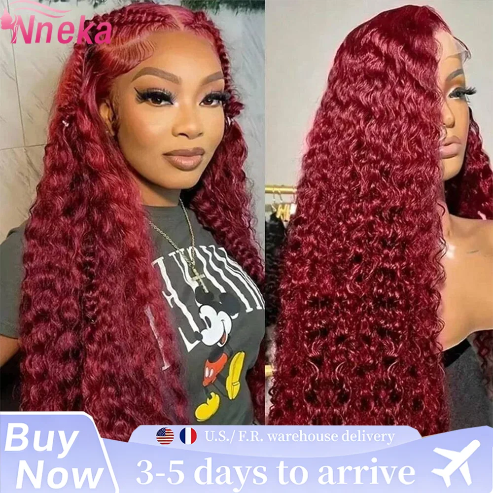 

250 Density 99j Burgundy Curly 13x6 Hd Lace Frontal Human Hair Wig Deep Wave Colored Brazilian Pre Plucked Wigs For Women