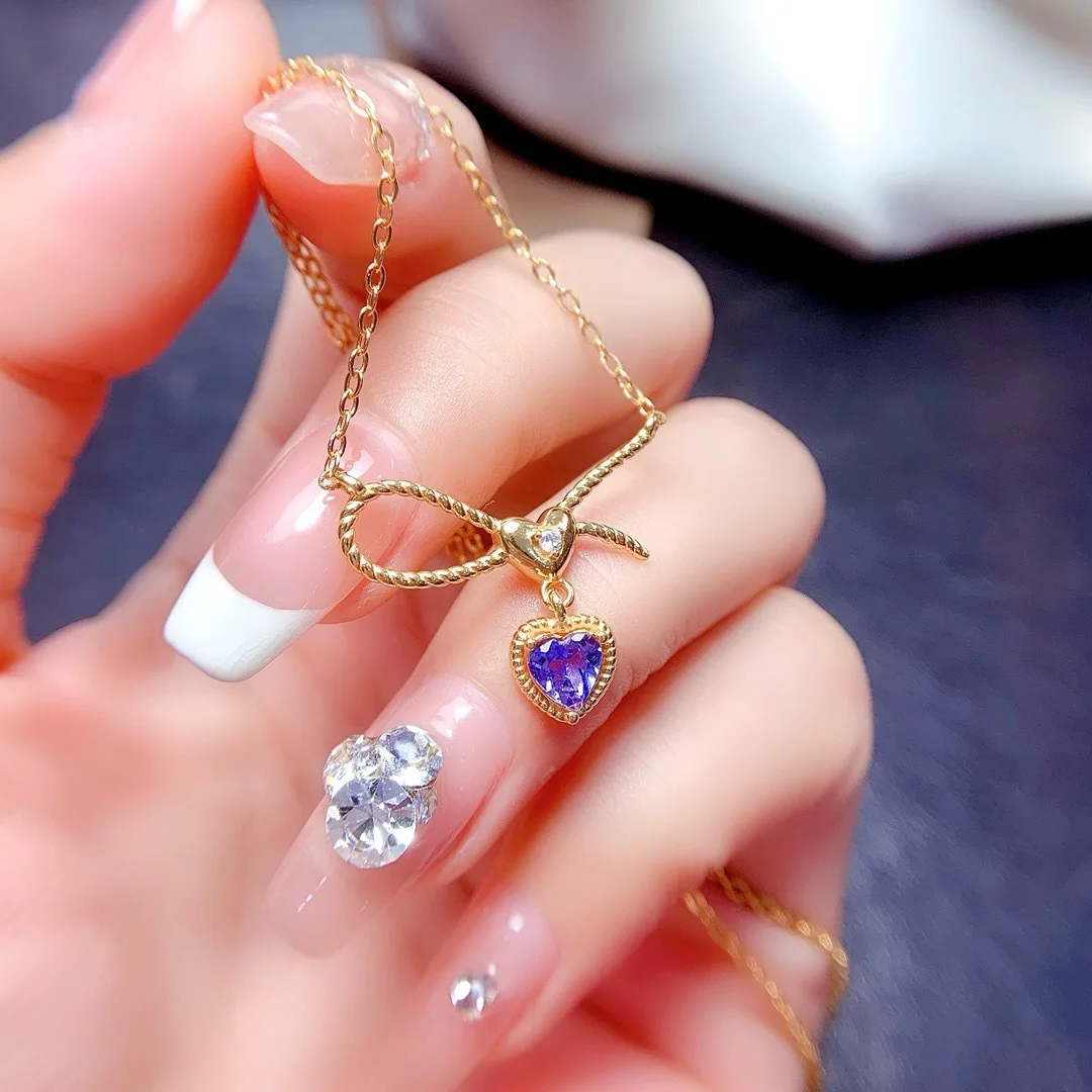 

Girl Natural 5x5mm Tanzanite Butterfly Necklace Pendant 925 Pure Silver Plated Gold Christmas Gift Girlfriend Wedding Birthday