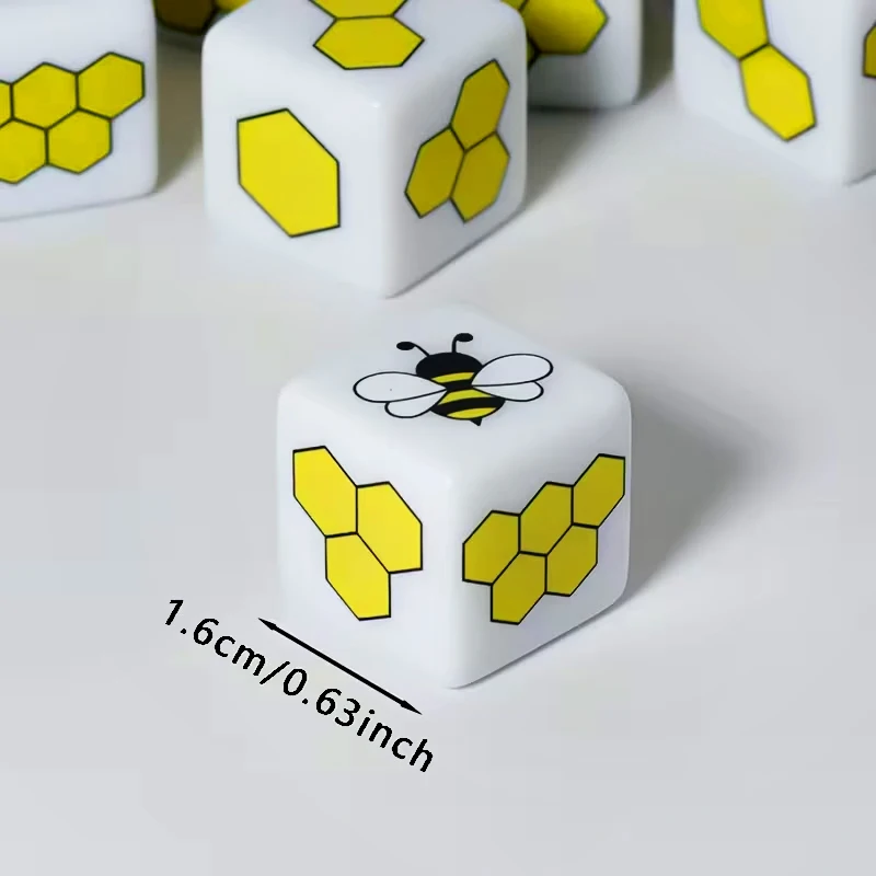 6/12Pcs Acrylic Dice, D6 Dice, with Bee and Honeycomb Patterns | Suitable for Tabletop Games, Party Favors, and Collectibles
