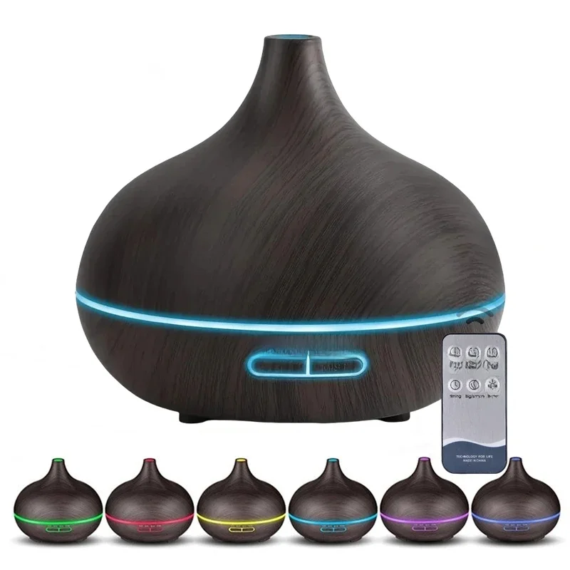 Dyfuzor aromatów USB o pojemności 550 ml w kolorze drewna, dyfuzor olejków eterycznych z 7-kolorowym diodami LED i pilotem, nawilżacz powietrza zasilany przez USB — zdjęcie 2