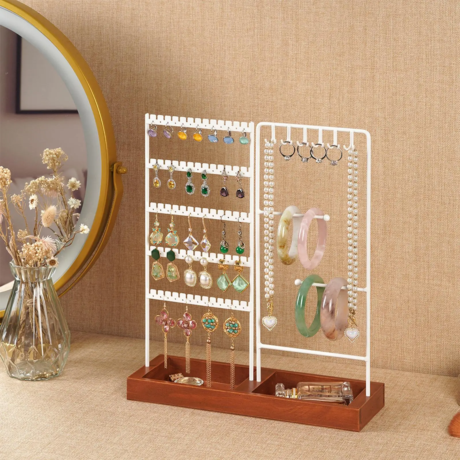 4 Tiers Jewelry Display Rack Earrings Organizer Jewelry Hooks Rectangle Desktop Jewelry Stand Bangle Watch Ear Stud Shop