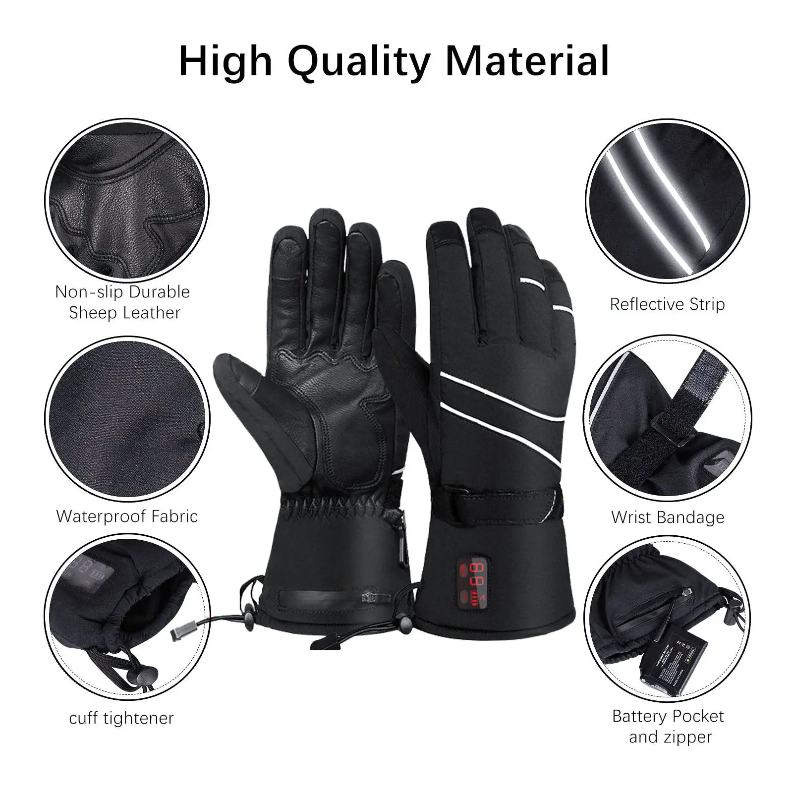 Electric rechargeable heated gloves for skiing heating gloves with LED temperature display for cycling motorcycle hiking