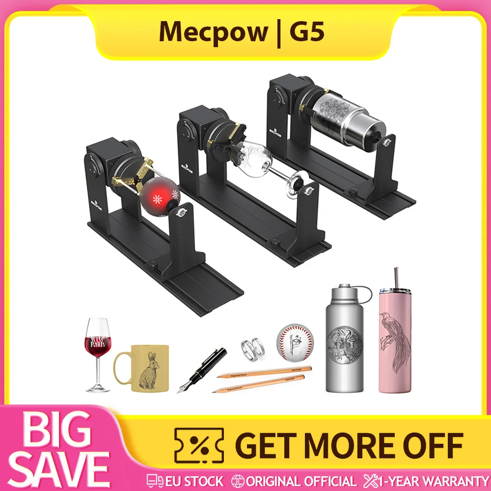 Modulo rullo rotante Mecpow G5, con ganasce versatili, mandrino rotante regolabile, colonna di supporto, per Mecpow e altre marche, motore a gradini da 42 mm, lunghezza rullo di incisione da 240 mm,