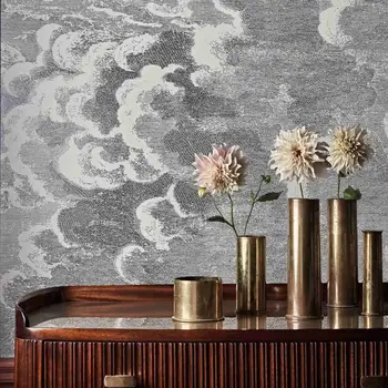 구름 벽지 북유럽 벽지 스칸디나비아 스타일의 흑백 구름 Pearlic 효과 패션 Nuvolette 벽 종이