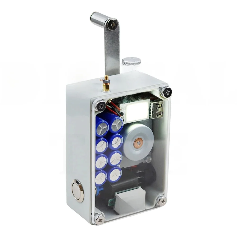 Handgenerator met 8 condensatoren, USB-opladen, kampeeruitrusting, noodhulpmiddel voor buiten, aangezwengeld voor 2 minuten, kan 40-50 keer worden gevoerd - afbeelding 2