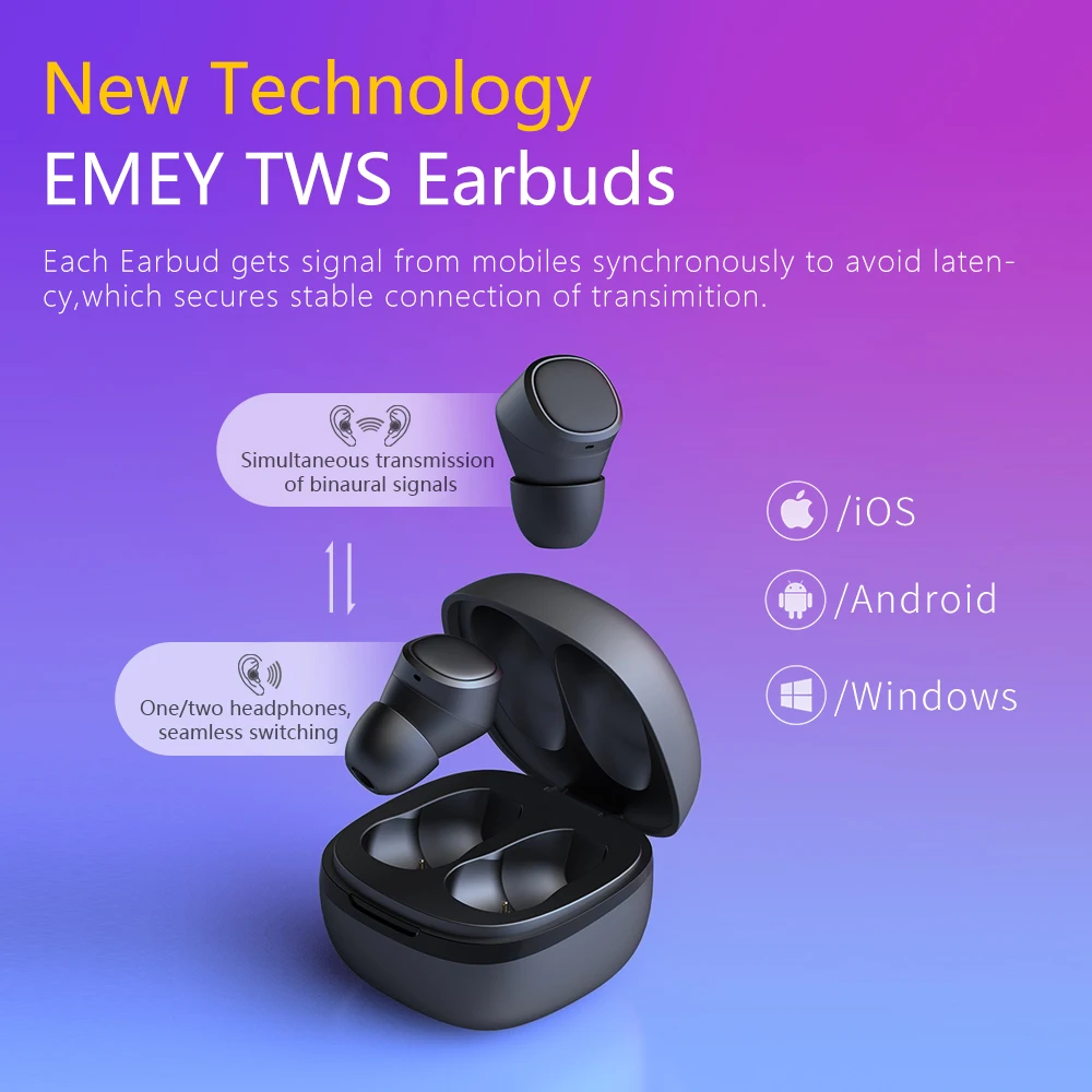 EMEY T1X Bluetooth Headphones Wireless Headsets 40ms Gaming Low Delay Mini Earbuds V5.3 HIFI Music IPX6 550mAh with Dual Mics