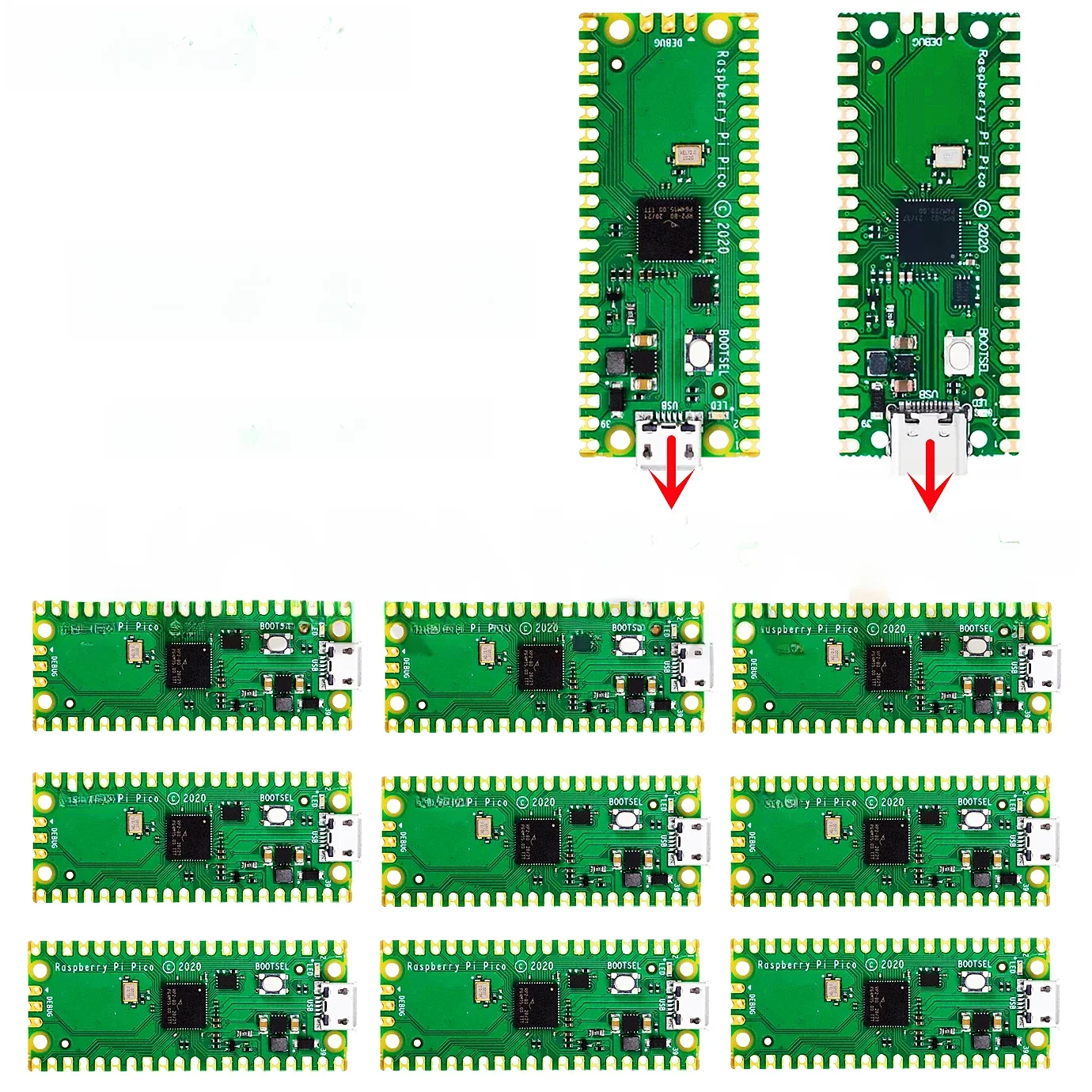 10 Stück/offizielles Raspberry Pi Pico Board RP2040 Dual-Core 264 KB ARM Low-Power-Mikrocomputer Hochleistungs-Cortex-M0+ Prozessor