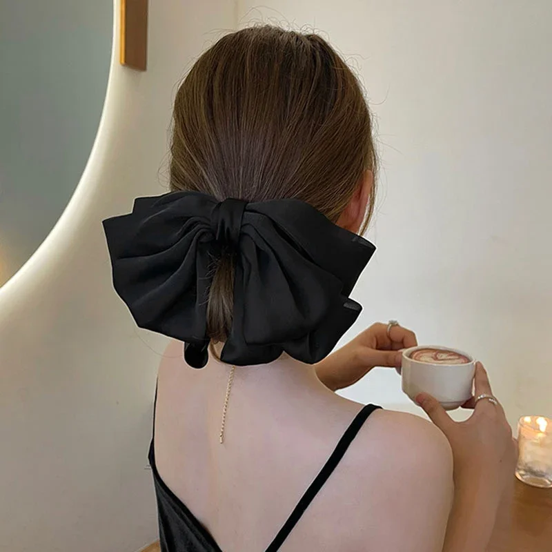 Modna kokardka wstążka eleganckie spinki do włosów dla kobiet duża prosta solidna satynowa kokardka Retro opaska na głowę spinki do włosów akcesoria do włosów dziewczyny — zdjęcie 2