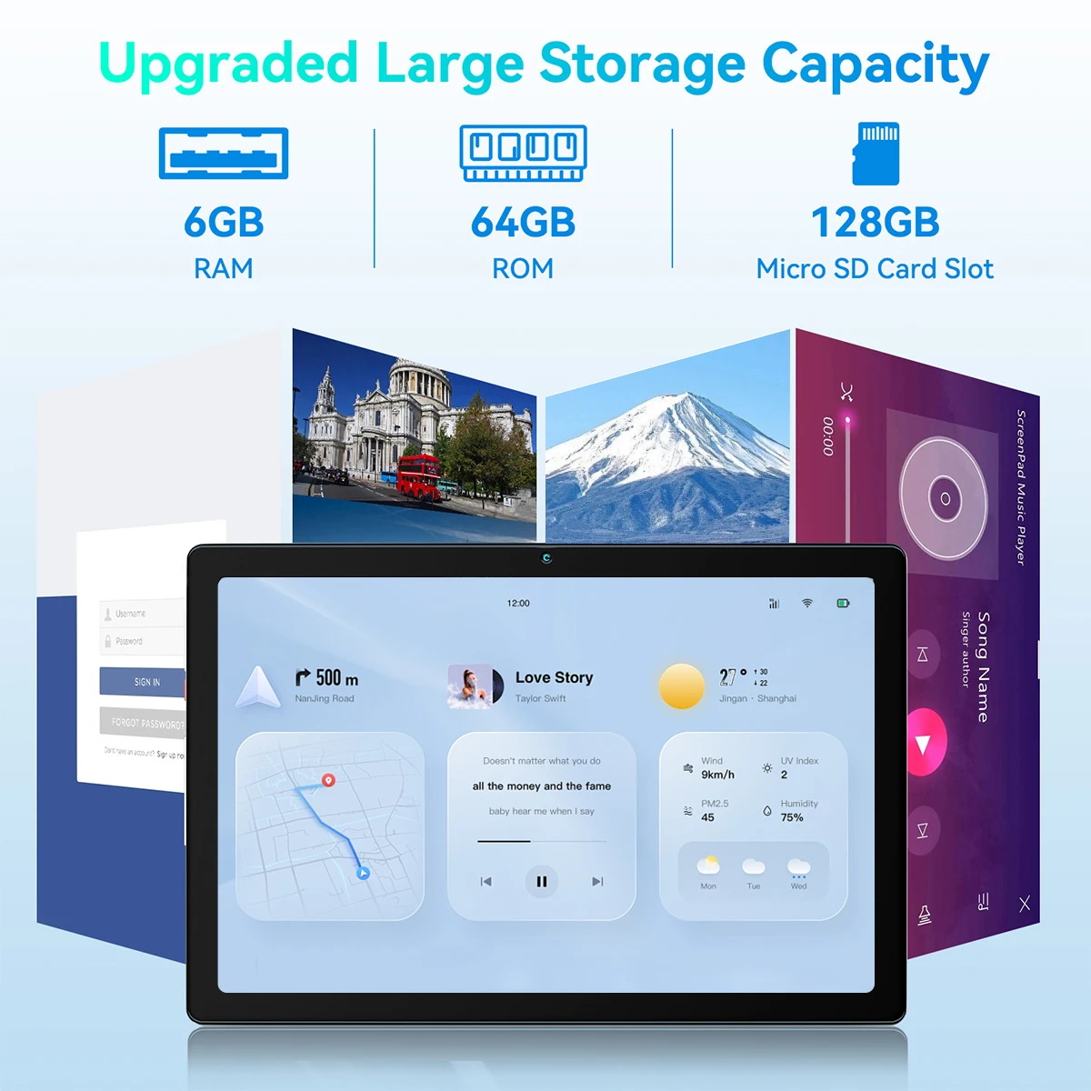 AEEZO Android 13 Tablet 10 pollici 1280x800 IPS Display HD Quad Core 5000mAh Batteria 6GB RAM 64GB 128GB Espandi 2MP + 5MP Doppia fotocamera