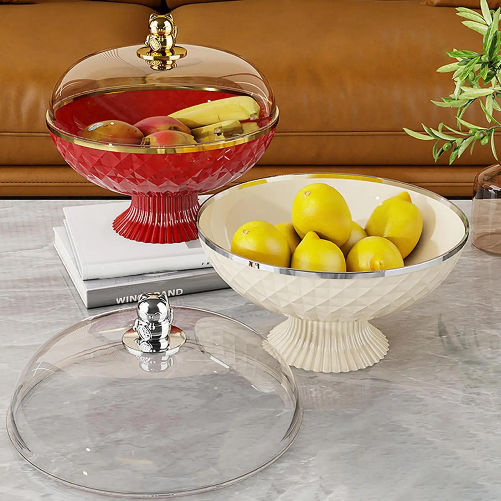 Pedestal Bowl Fruit Bowl with Transparent Lid Snacks Tray Decorative Storage Tray Round Drainage Design for Kitchen Versatile - Image 3