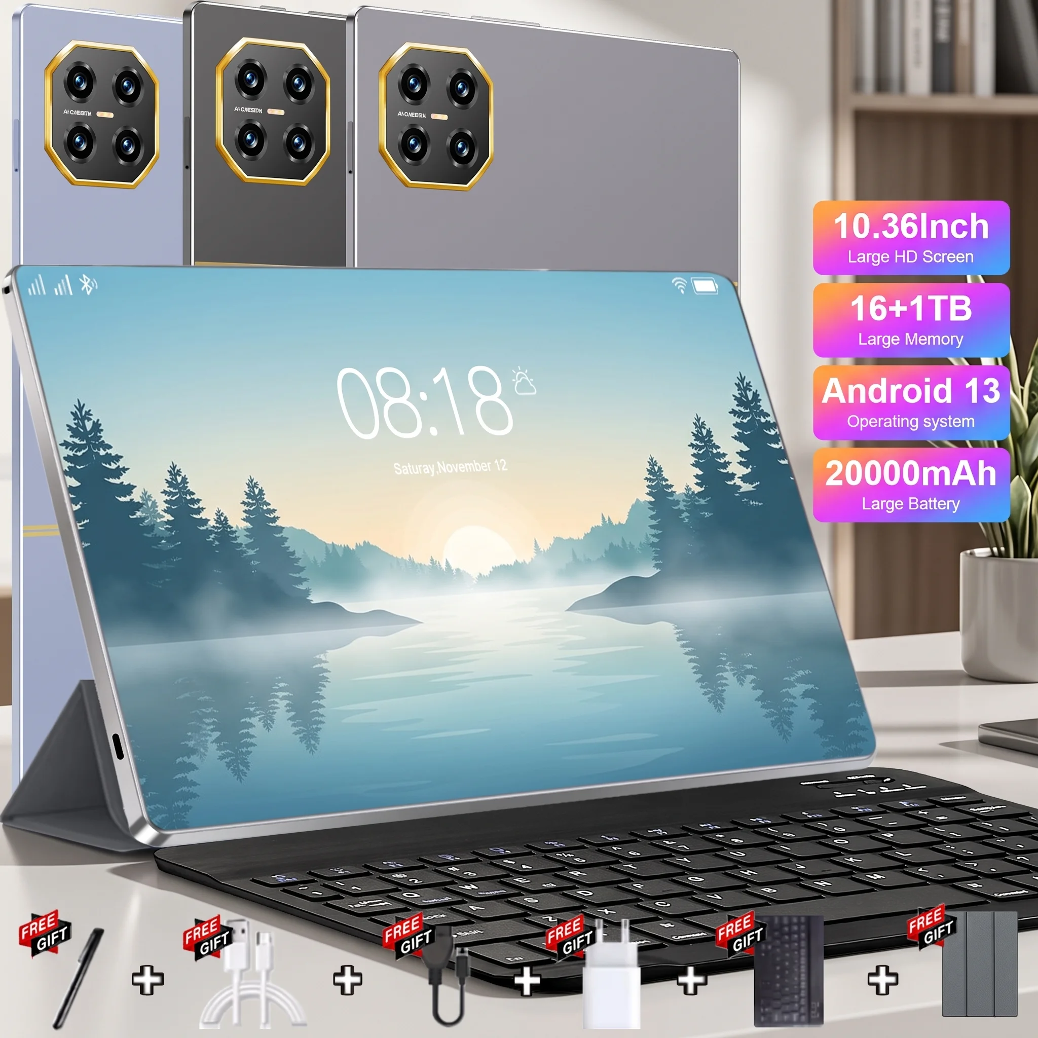 5G Tablet-PC Android 13 Google Play Dual-Kameras Dual-SIM 14-Kern 10,36 Zoll Tablets Bluetooth WLAN 16GB+ 1TB ROM