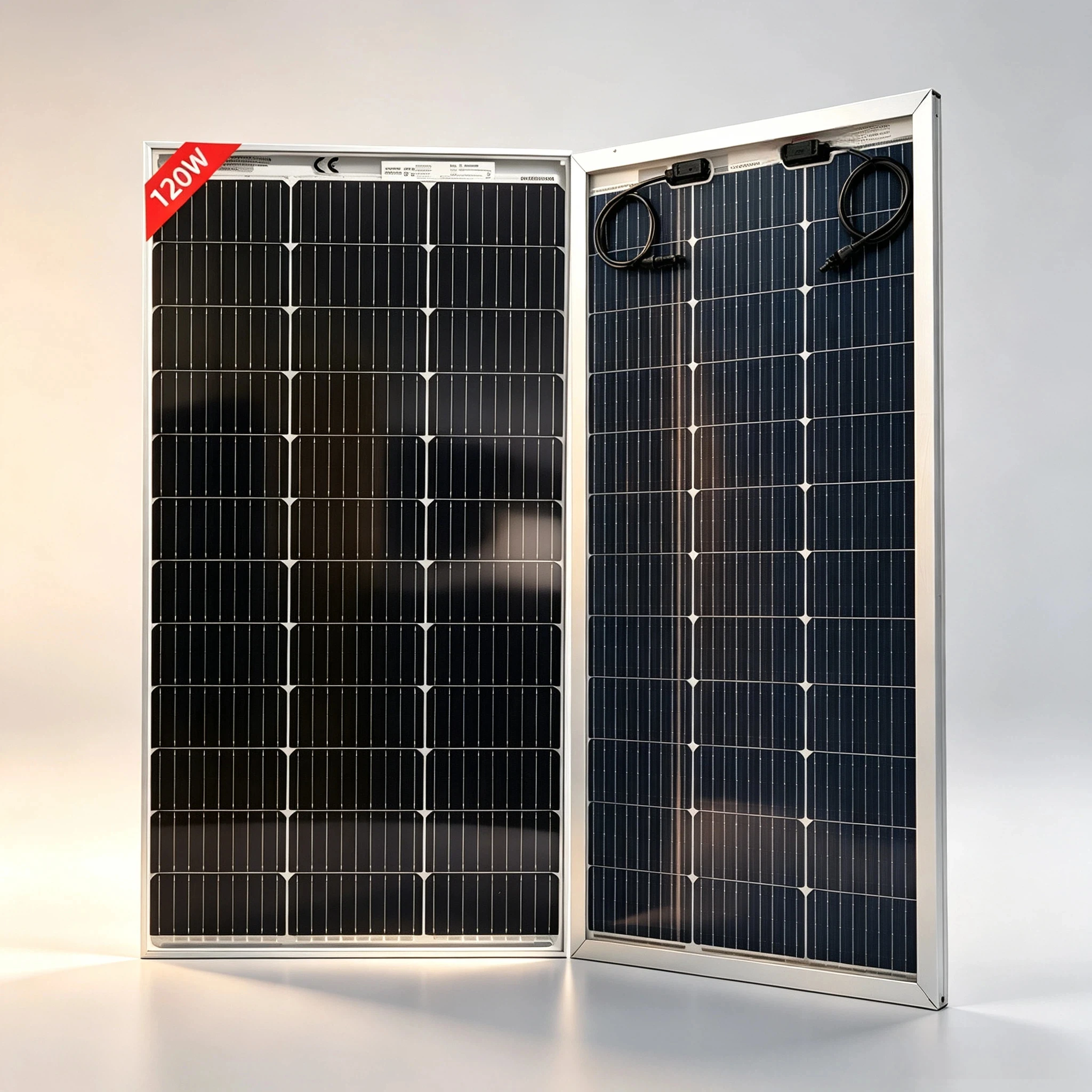 120W Bifaziales Solarpanel, 18V Solarpanel aus gehärtetem Glas, tragbare PV-Module, wasserdicht, langlebig, effizient für Batterien, Balkon, Wohnwagen, Wohnmobil, Boot