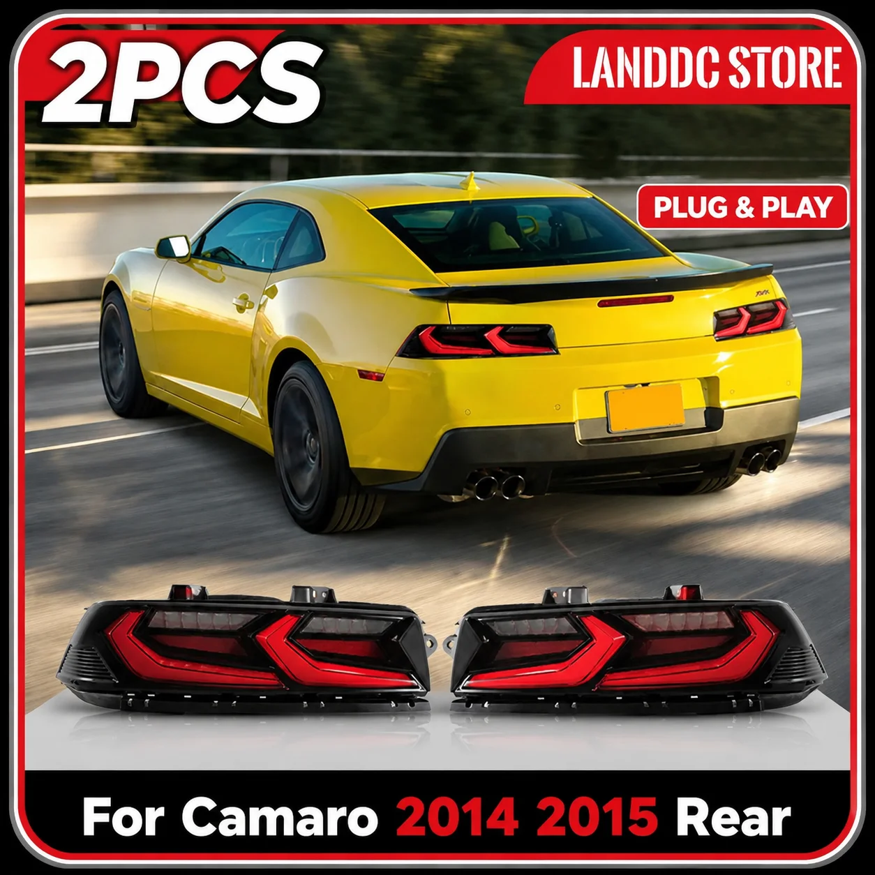 Rauchfarbene LED-Rückleuchten für Camaro 2014 2015 Rückleuchten-Set mit gelbem sequenziellem Blinker und Bremslicht 2 Stück