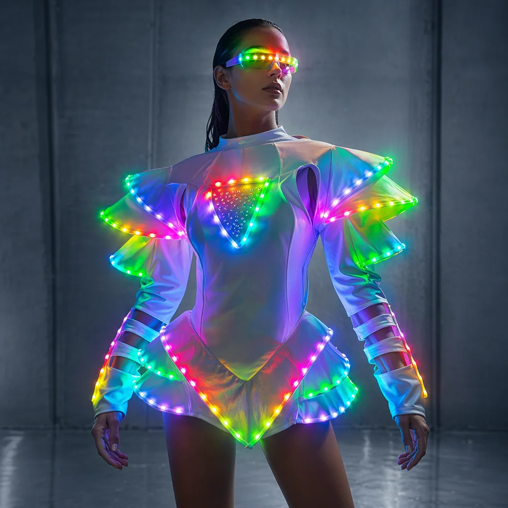 LED Female Warrior Suits Luminous Costume Suits Light Clothing For Women Ballroom Dance Glowing Dress China Ladies Accessories