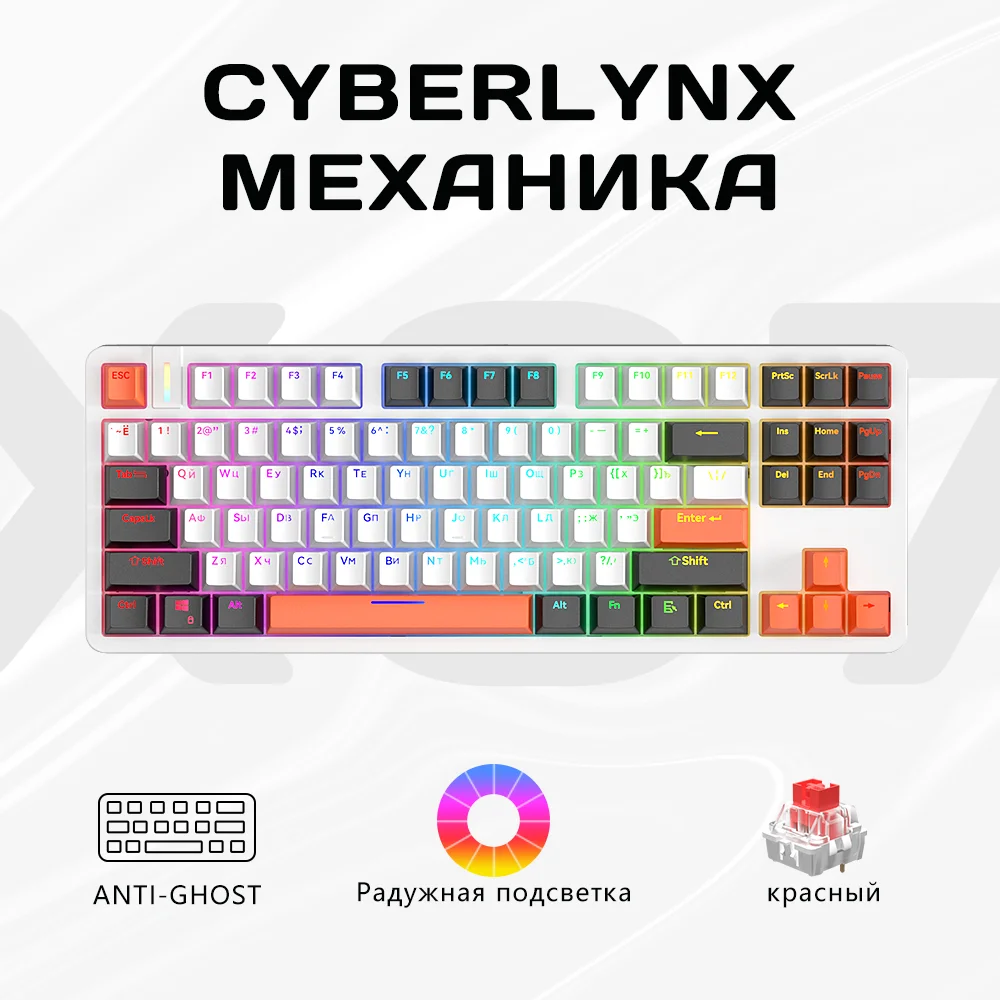 

CyberLynx X87 Russian Mechanical Keyboard 87 Keys Hot-swap Gasket Rainbow RGB for Gamer Wired Keyboard PBT Keycaps