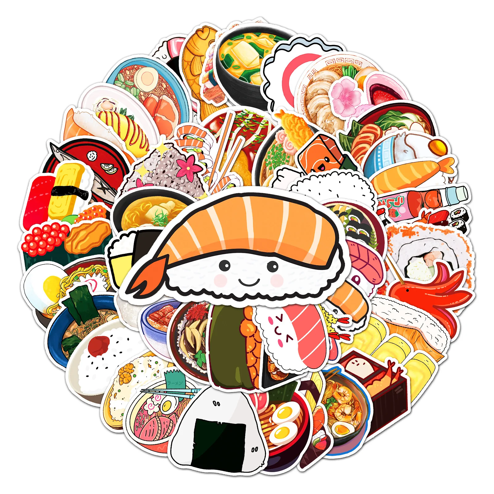 10/30/50PCS Japanese Cuisine Stickers Cartoon Sushi Onigiri Ramen Graffiit Decals DIY Noteobok Stationary Fridge Phone Toy Gift