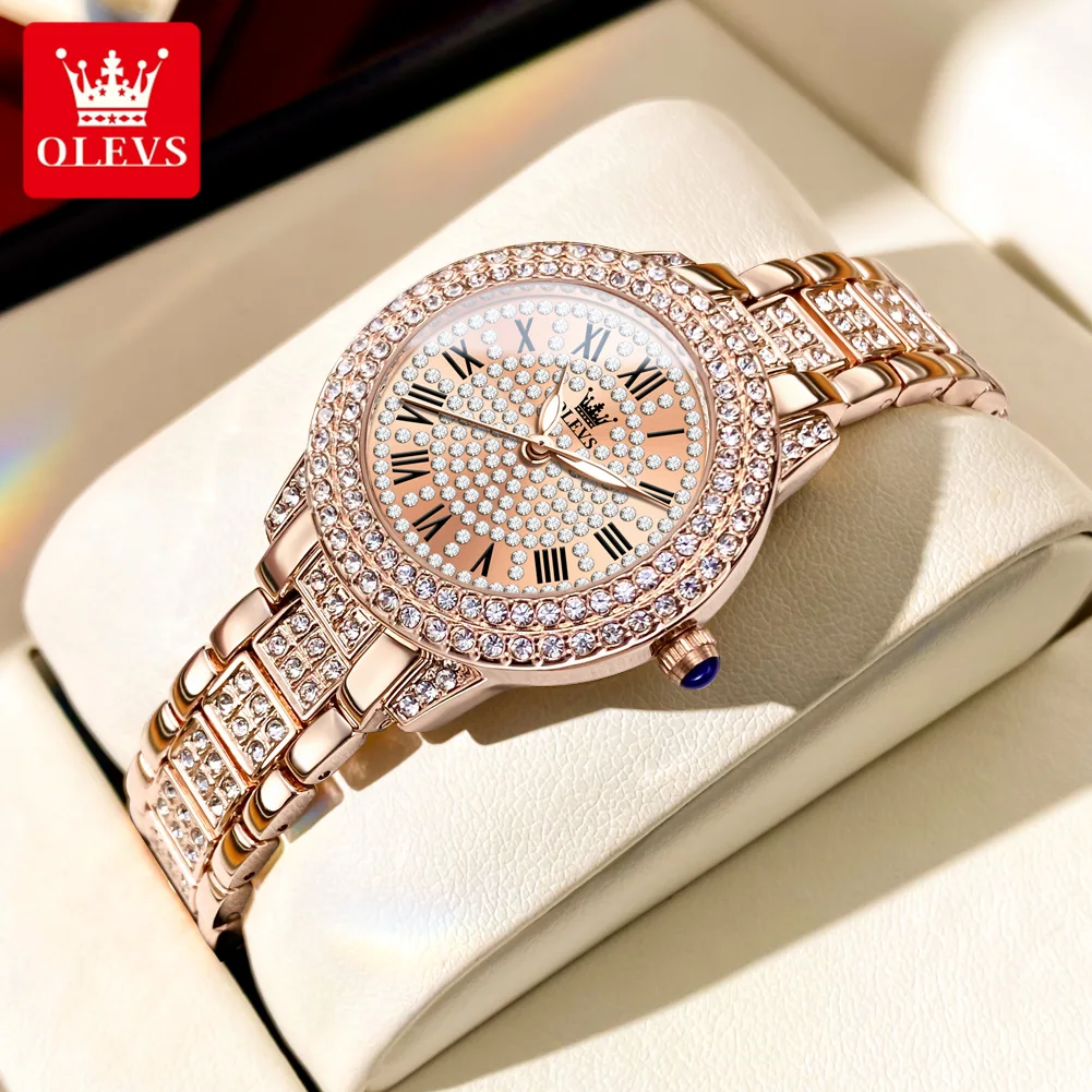 OLEVS Quartz Watch for Women Luxury Stainless Steel Diamond Roman Dial Waterproof Fashion Elegant Women\'s Wristwatch Reloj Mujer