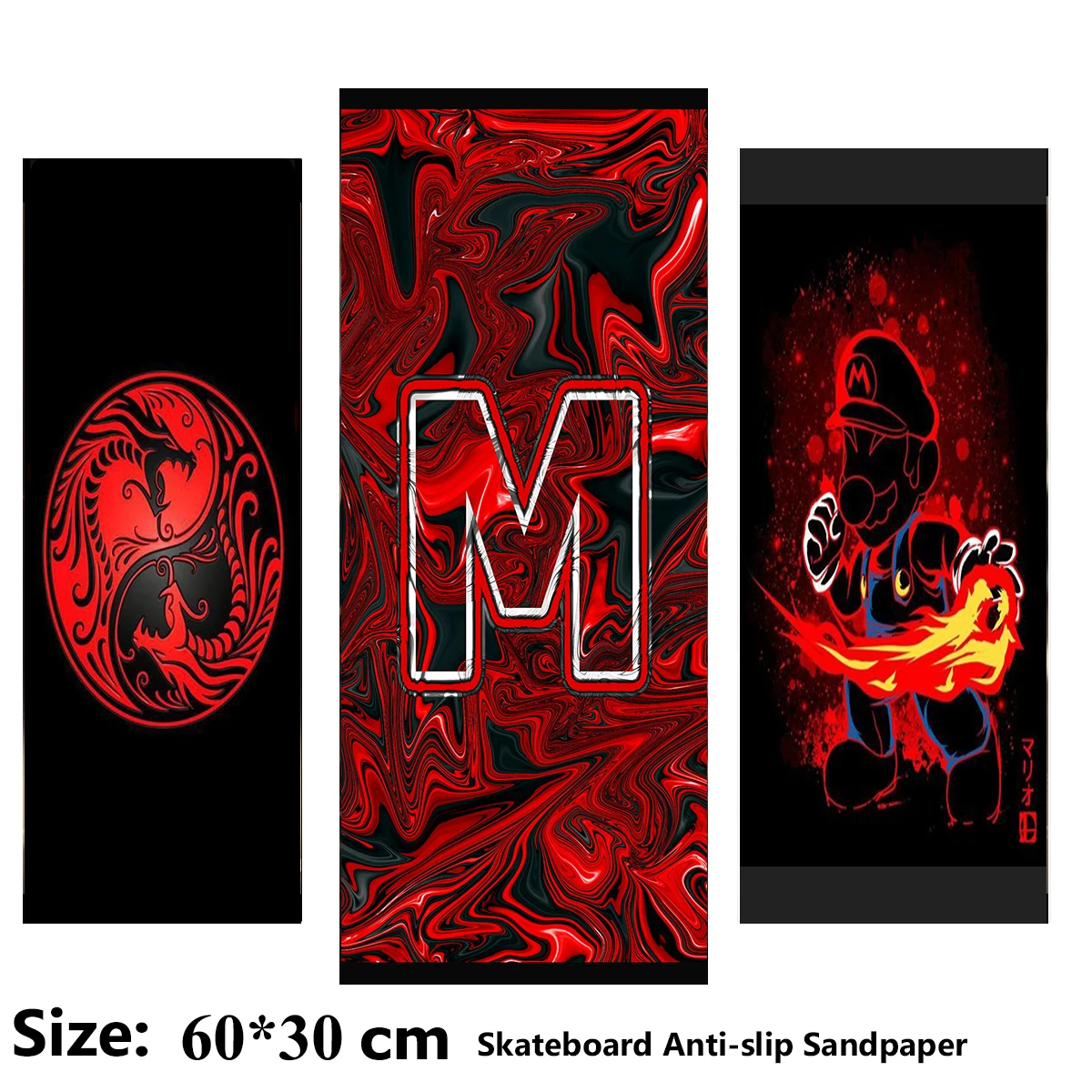 Red Texture Cartoon Punch Cool Electric Scooter Anti-slip Sticker Sandpaper Skateboard Grip Tape Sheet 60*30cm