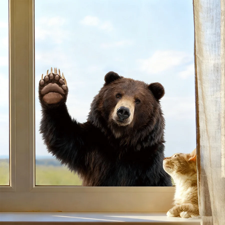 1Pc Lifelike Bear Wall Sticker with Paw Print Pattern, Self-Adhesive Pvc Home Decor Sticker, Suitable for Living Room, Bedroom, Dining Room, Kitchen, Entryway, Car, Windows, and Wall Decals, Easily Create a Warm and Fun Space, a Creative and Thoughtful Gift for Family, Friends, and Loved Ones