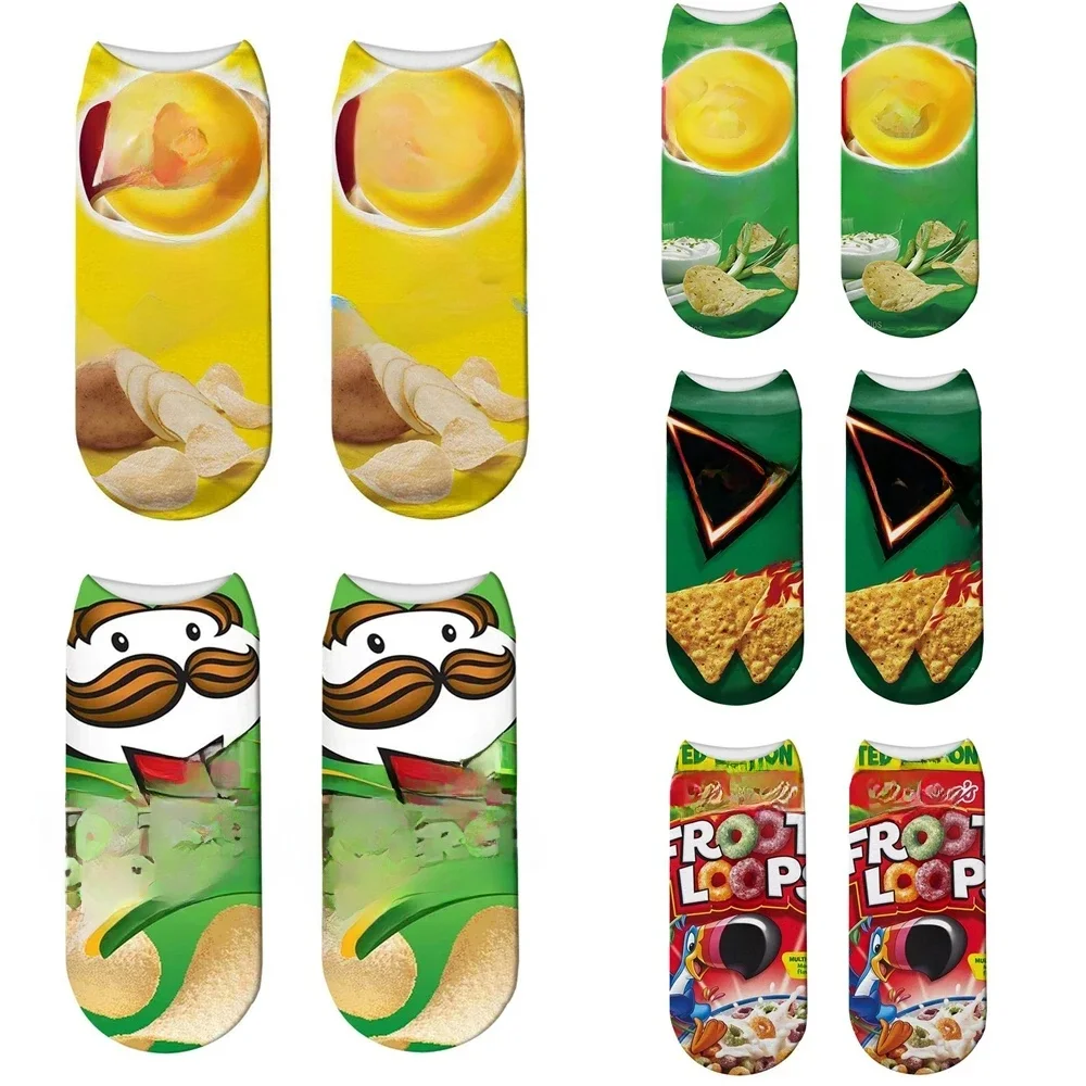 Nouveau dessin animé drôle aliments cheville basse 3D imprimé pommes de terre frites chaussettes courtes pour femmes hommes été printemps livraison directe