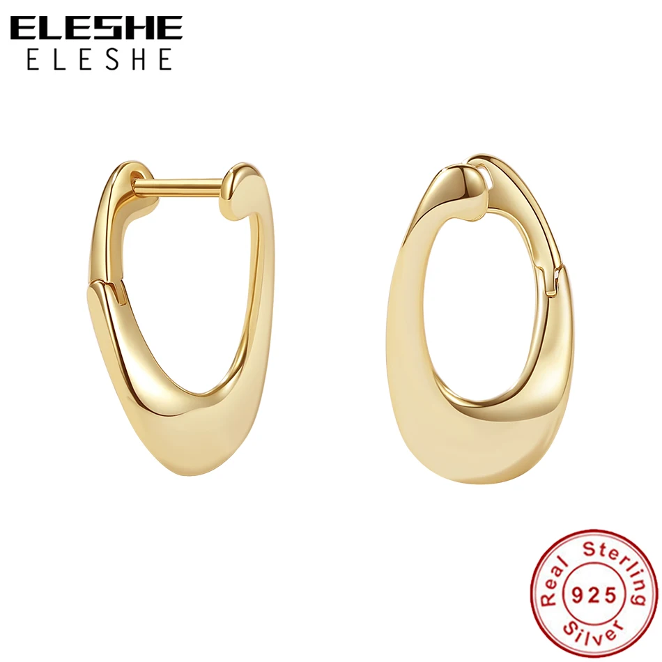 ELESHE 925 Sterling Silver Geometric French Light Luxury Irregular Hoop Earrings For Women 18K Gold Plated Jewelry Party Gift