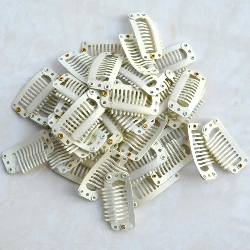 100 sztuk/partia klipsy do profesjonalnego przedłużania włosów stal manganowa Salon użyj klipsa 3.2cm 9-zębów DIY klip do przedłużania włosów — zdjęcie 2
