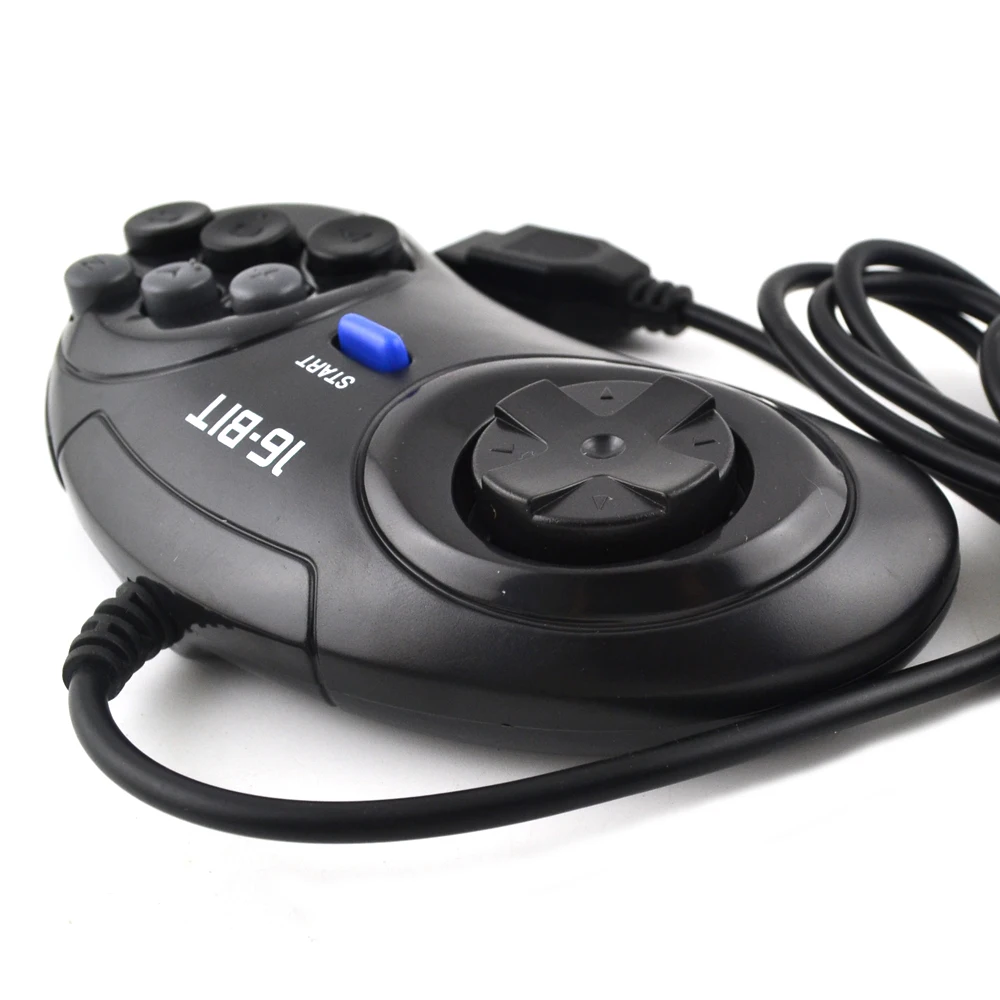 Controller Gamepad nero per Sega Mega Drive 9 Pin Six pulsanti Gamepad per console per videogiochi Sega 16 bit