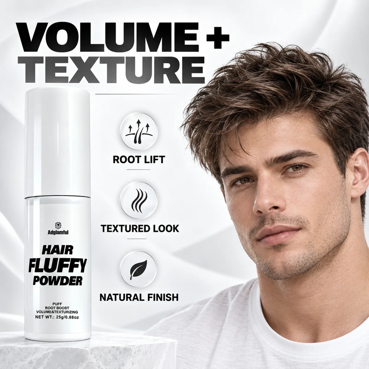 Adglamful Hair Fluffy Powder 25g, Root Boost Volumizing & Texturizing Styling Powder with Pump Applicator